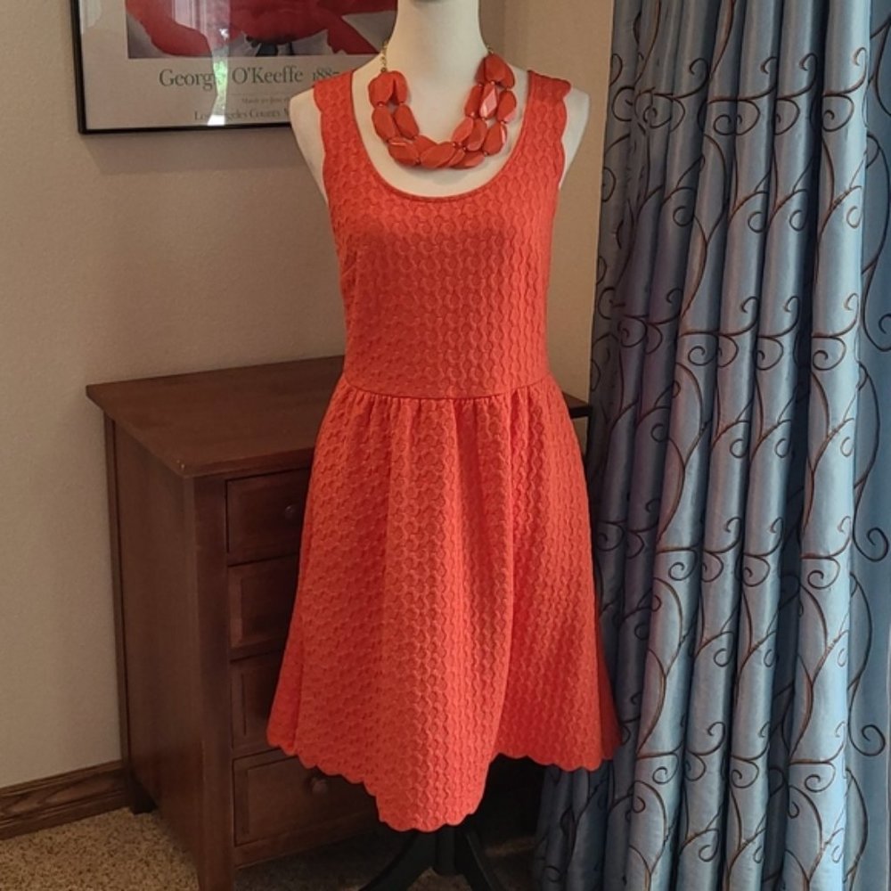 Anthropologie Coral Maeve Caye Scalloped Dress Sz. L